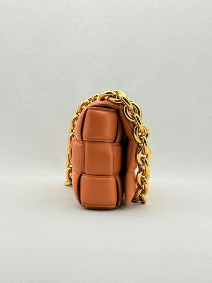 Pre - loved BOTTEGA VENETA Padded Chain Cassette Orange Crossbody at Reems Closet