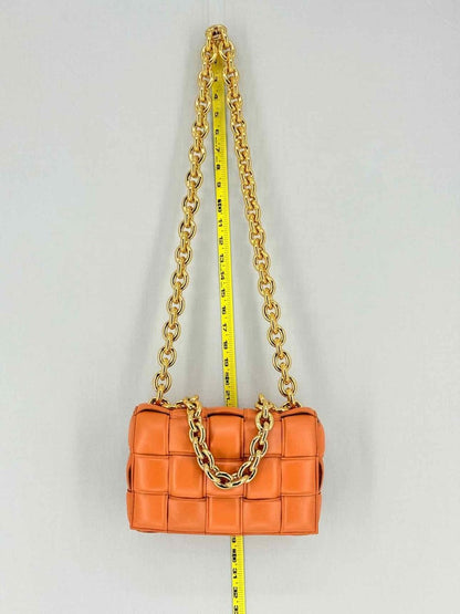 Pre - loved BOTTEGA VENETA Padded Chain Cassette Orange Crossbody at Reems Closet