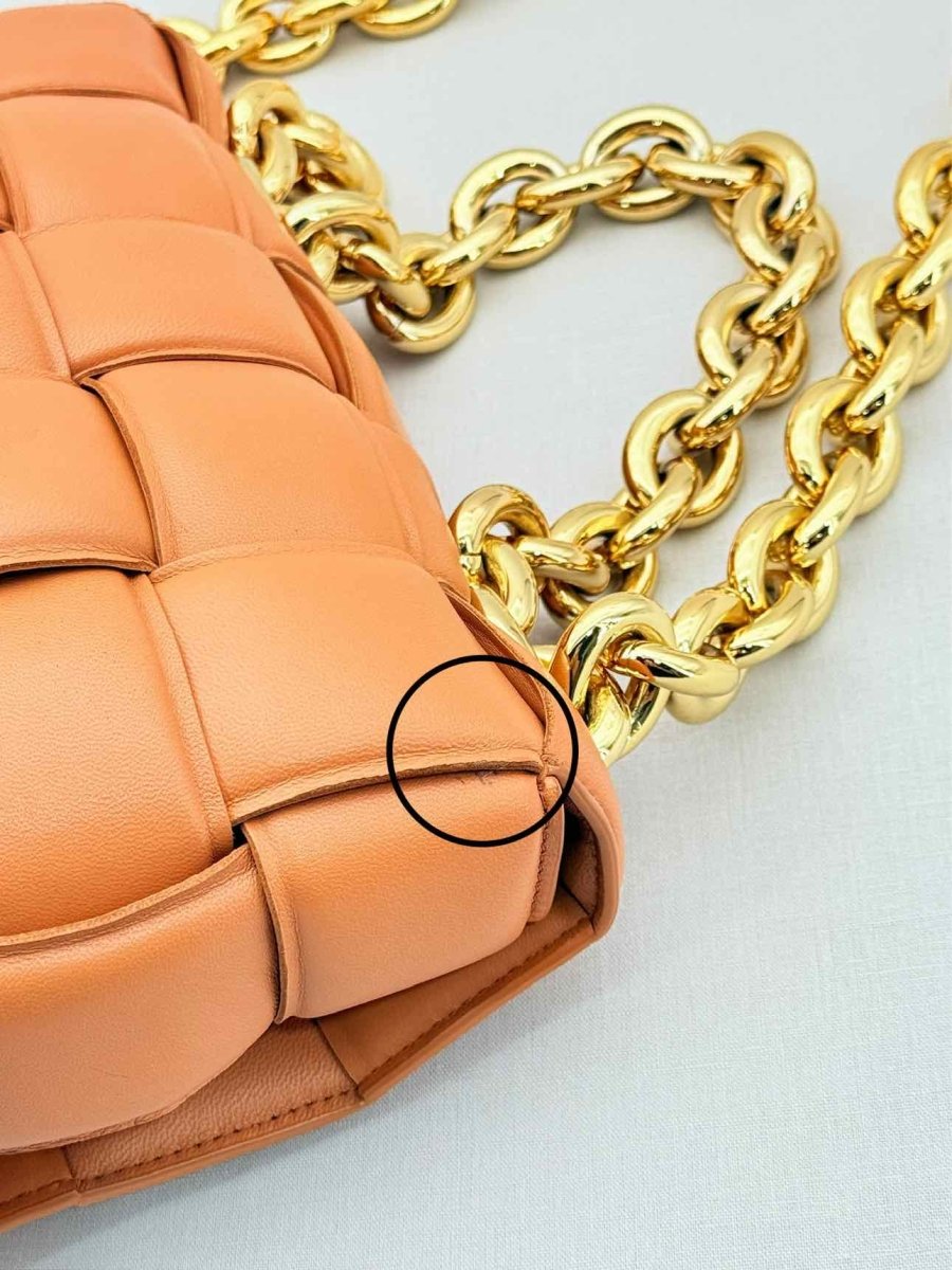 Pre - loved BOTTEGA VENETA Padded Chain Cassette Orange Crossbody at Reems Closet