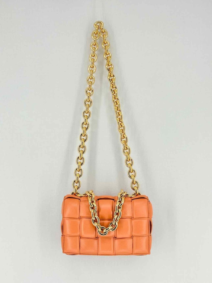 Pre - loved BOTTEGA VENETA Padded Chain Cassette Orange Crossbody at Reems Closet