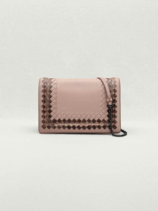 Pre - loved BOTTEGA VENETA Pink Woven Shoulder Bag at Reems Closet