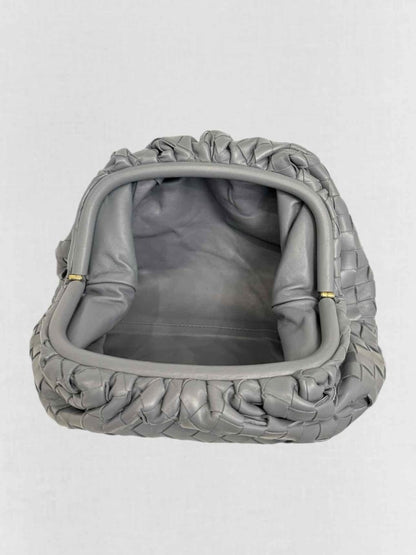 Pre - loved BOTTEGA VENETA Pouch Grey Intrecciato Clutch at Reems Closet