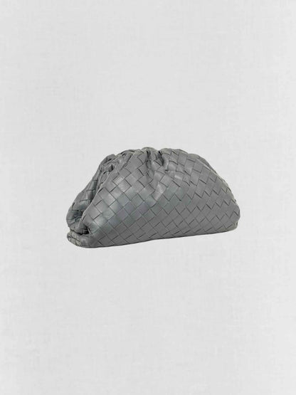 Pre - loved BOTTEGA VENETA Pouch Grey Intrecciato Clutch at Reems Closet