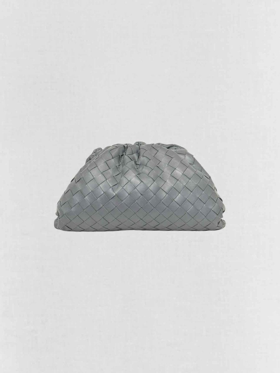 Pre - loved BOTTEGA VENETA Pouch Grey Intrecciato Clutch at Reems Closet