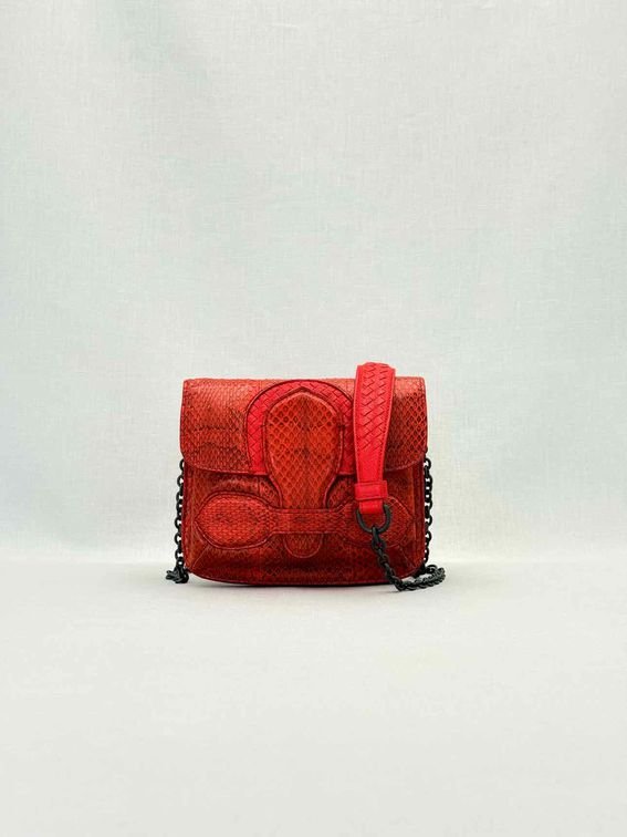 Pre - loved BOTTEGA VENETA Rialto Red Intrecciato Shoulder Bag at Reems Closet