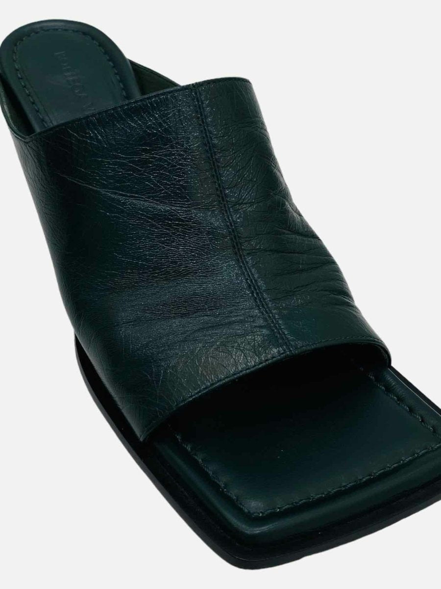 Pre - loved BOTTEGA VENETA Square - Toe Dark Green Size EU 37 Mules at Reems Closet