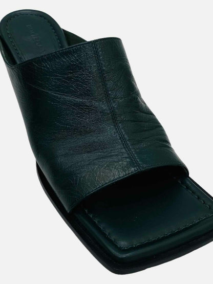 Pre - loved BOTTEGA VENETA Square - Toe Dark Green Size EU 37 Mules at Reems Closet