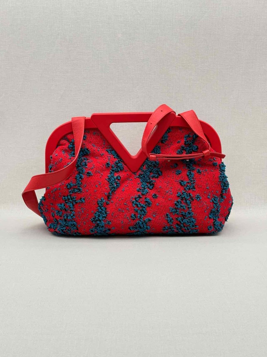 Pre - loved BOTTEGA VENETA Triangle Red & Blue Top Handle at Reems Closet