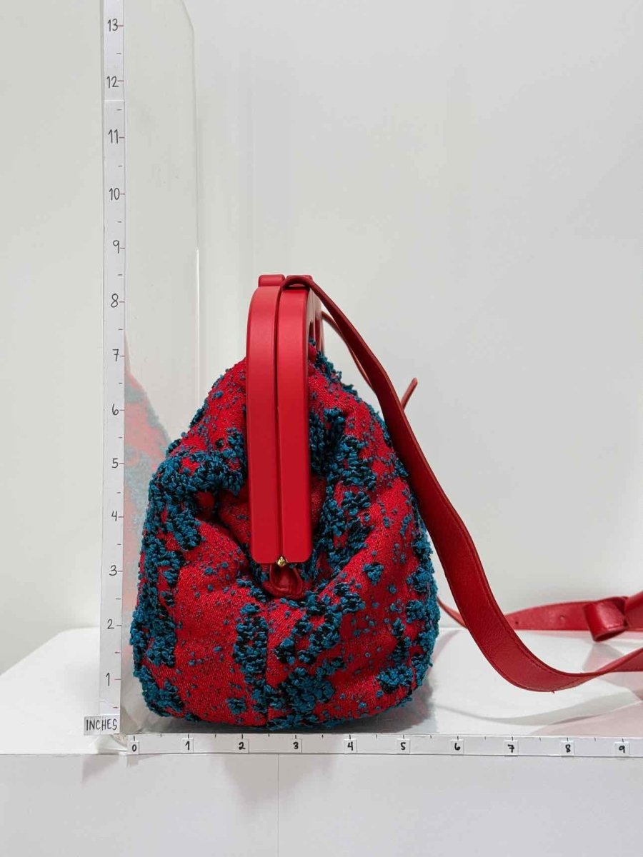 Pre - loved BOTTEGA VENETA Triangle Red & Blue Top Handle at Reems Closet