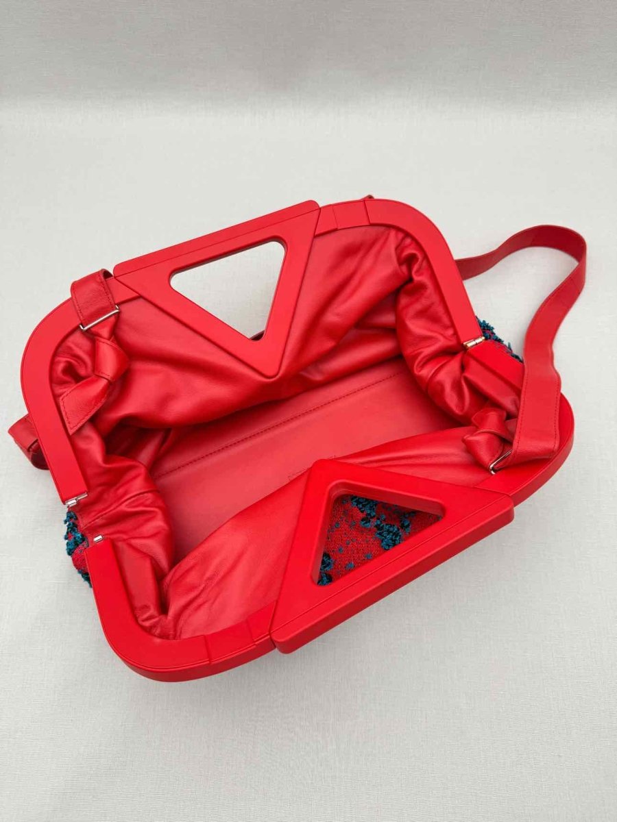 Pre - loved BOTTEGA VENETA Triangle Red & Blue Top Handle at Reems Closet