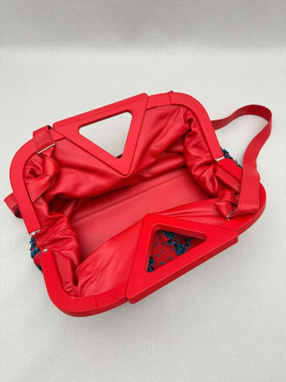 Pre - loved BOTTEGA VENETA Triangle Red & Blue Top Handle at Reems Closet