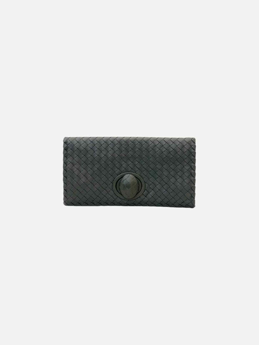 Pre - loved BOTTEGA VENETA Twist Lock Grey Intrecciato Clutch at Reems Closet