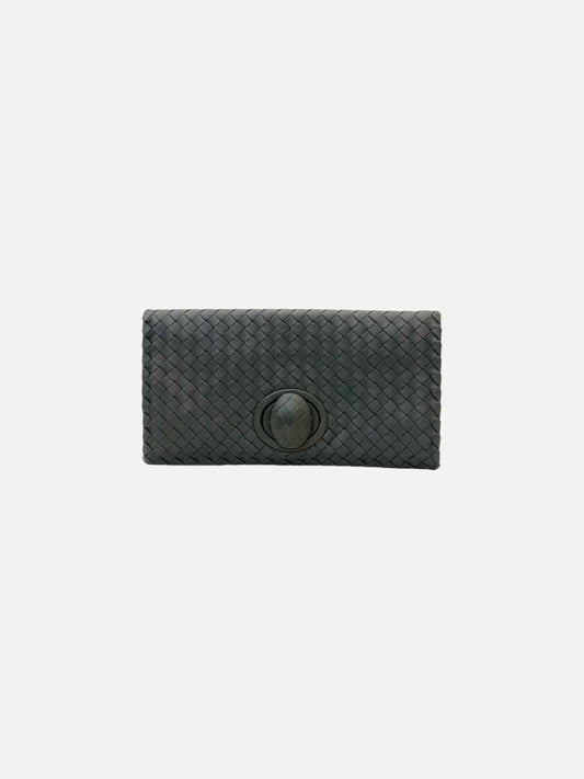 Pre - loved BOTTEGA VENETA Twist Lock Grey Intrecciato Clutch at Reems Closet