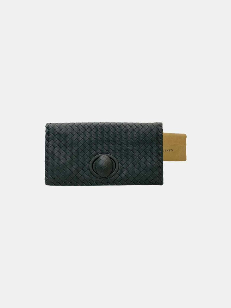 Pre - loved BOTTEGA VENETA Twist Lock Grey Intrecciato Clutch at Reems Closet