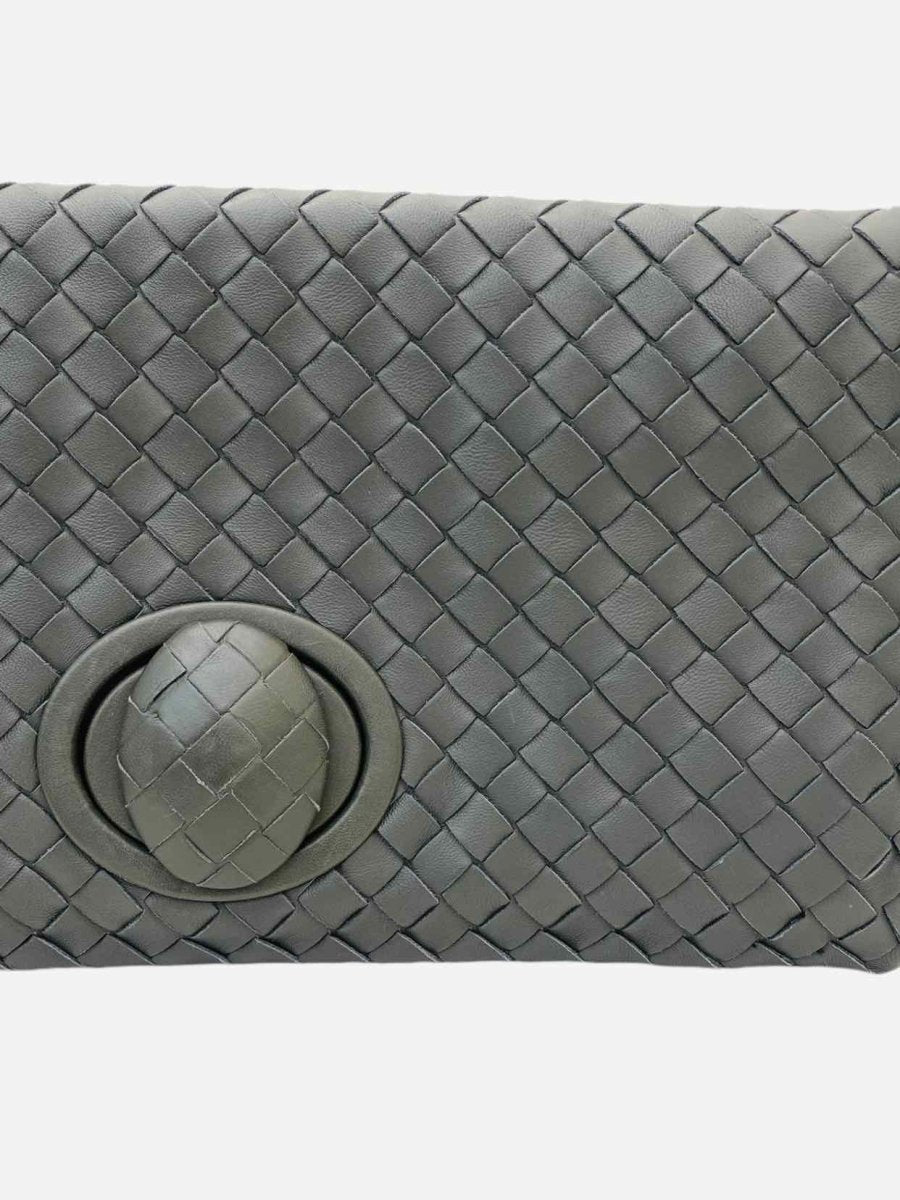 Pre - loved BOTTEGA VENETA Twist Lock Grey Intrecciato Clutch at Reems Closet