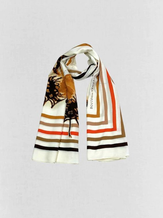 Pre - loved BOTTEGA VENETA White Multicolor Butterfly Print Scarf at Reems Closet