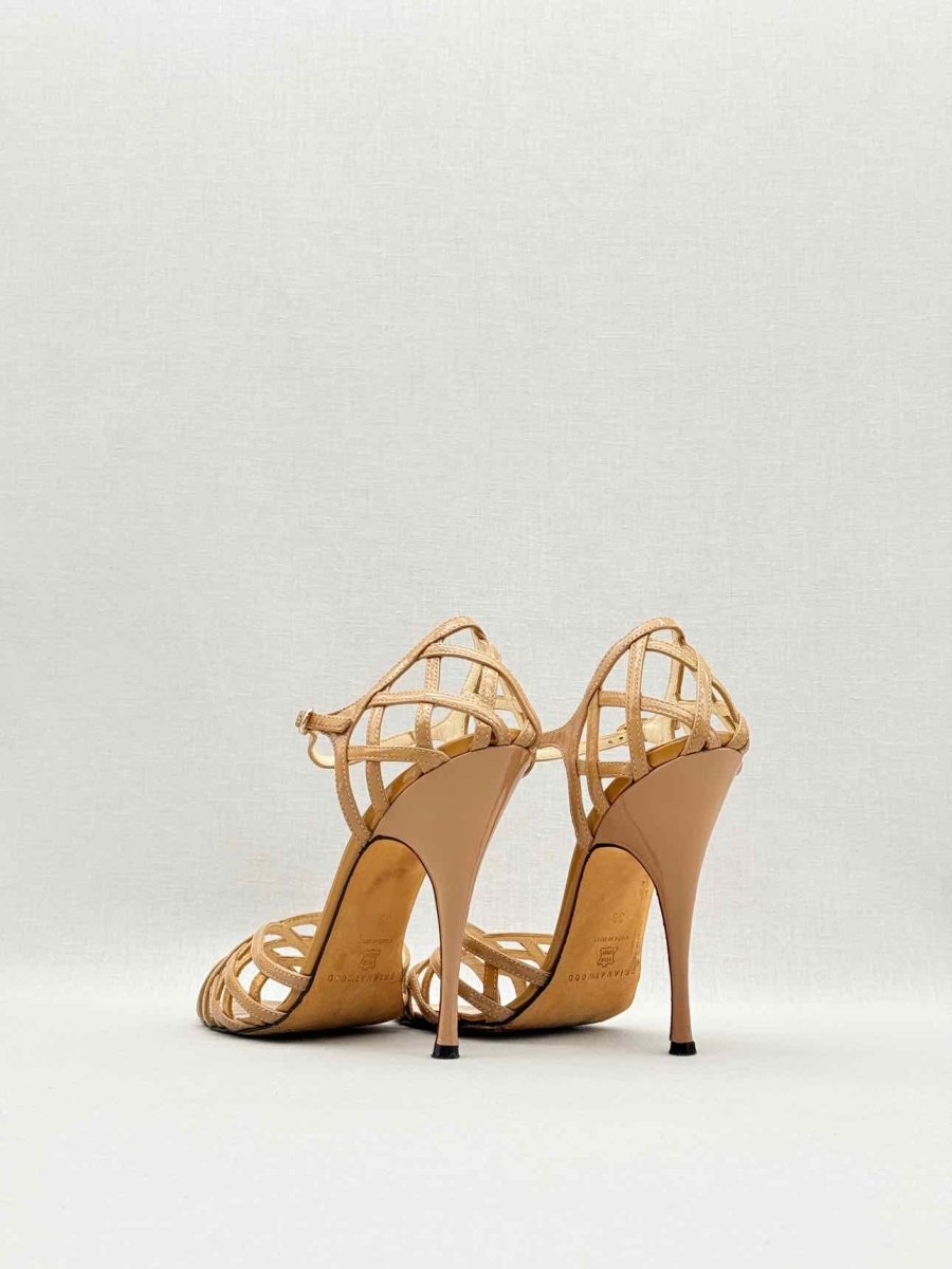 Pre - loved BRIAN ATWOOD Beige Cannage Size EU 38 Heeled Sandals at Reems Closet