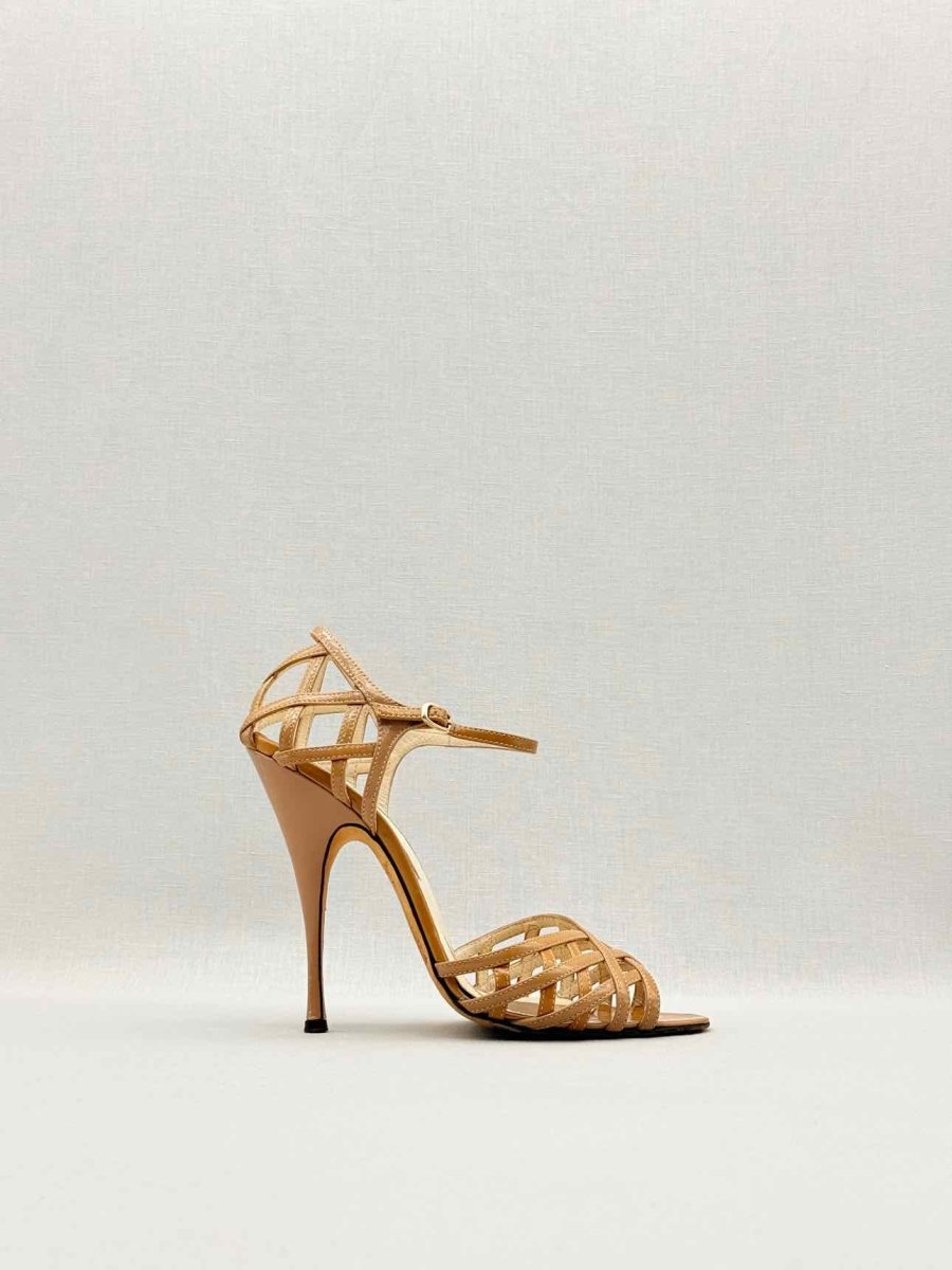 Pre - loved BRIAN ATWOOD Beige Cannage Size EU 38 Heeled Sandals at Reems Closet