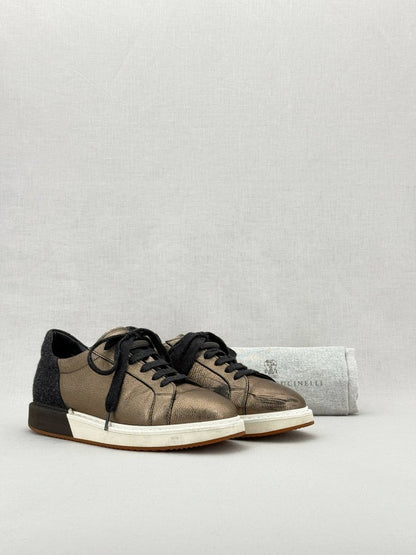 Pre - loved BRUNELLO CUCINELLI Bronze & Black Size EU 38.5 Sneakers at Reems Closet