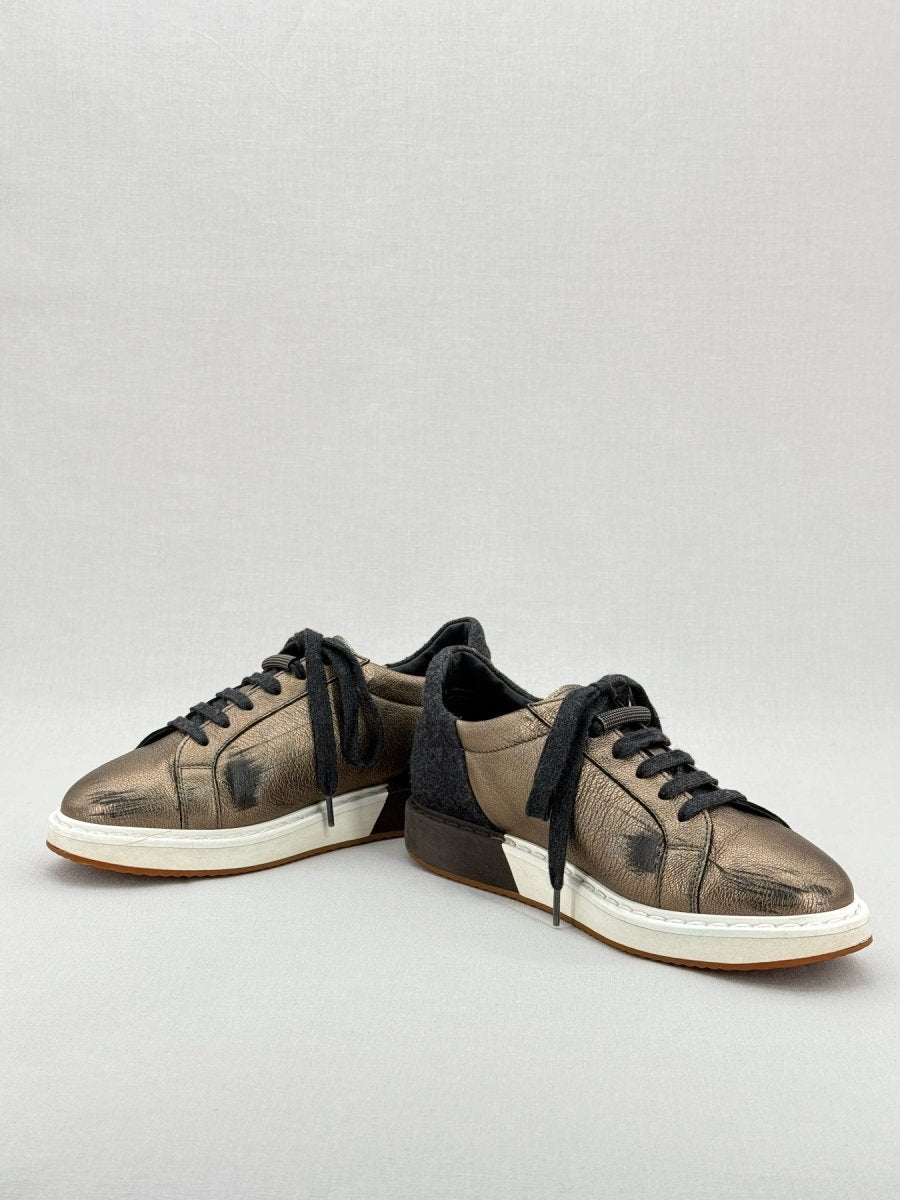 Pre - loved BRUNELLO CUCINELLI Bronze & Black Size EU 38.5 Sneakers at Reems Closet