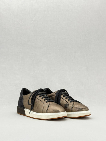 Pre - loved BRUNELLO CUCINELLI Bronze & Black Size EU 38.5 Sneakers at Reems Closet