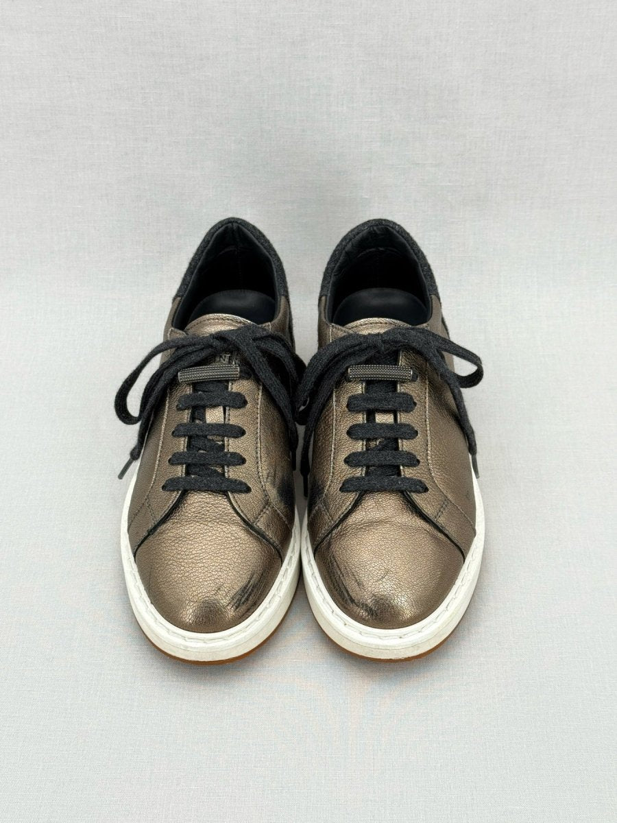 Pre - loved BRUNELLO CUCINELLI Bronze & Black Size EU 38.5 Sneakers at Reems Closet