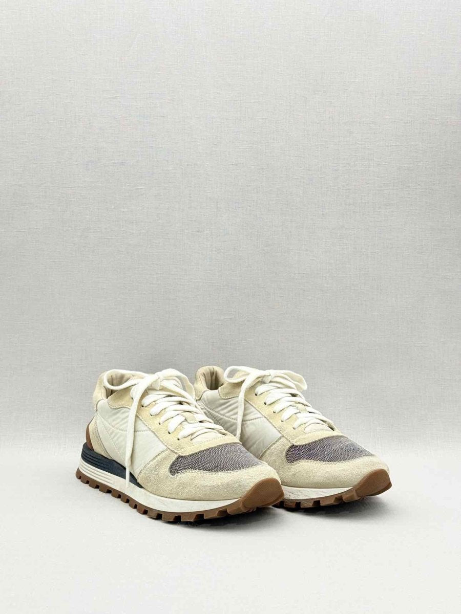 Pre-loved BRUNELLO CUCINELLI Cream & Grey Size EU 38.5 Sneakers at Reems Closet