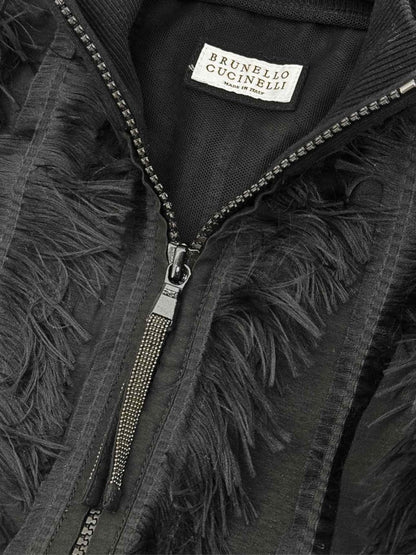 Pre - loved BRUNELLO CUCINELLI Fringed Effect Black Size US 2 Gilet at Reems Closet