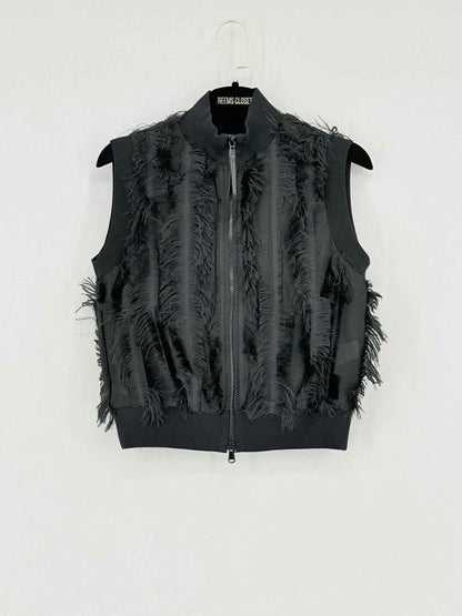 Pre - loved BRUNELLO CUCINELLI Fringed Effect Black Size US 2 Gilet at Reems Closet