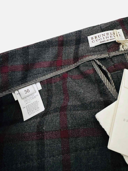 Pre - loved BRUNELLO CUCINELLI Wide Leg Grey Moss Plaid Pants at Reems Closet