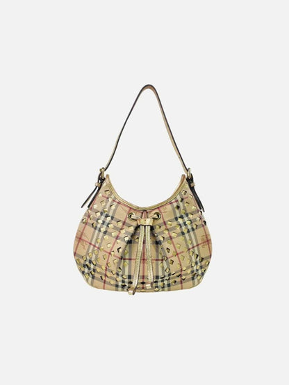 Pre - loved BURBERRY Beige Checked Hobo bag at Reems Closet