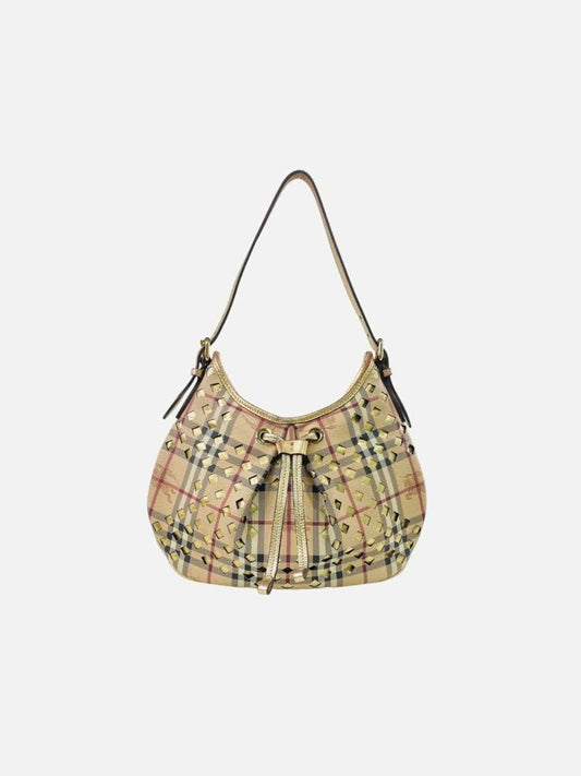 Pre - loved BURBERRY Beige Checked Hobo bag at Reems Closet