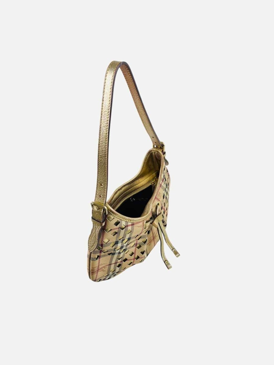 Pre - loved BURBERRY Beige Checked Hobo bag at Reems Closet