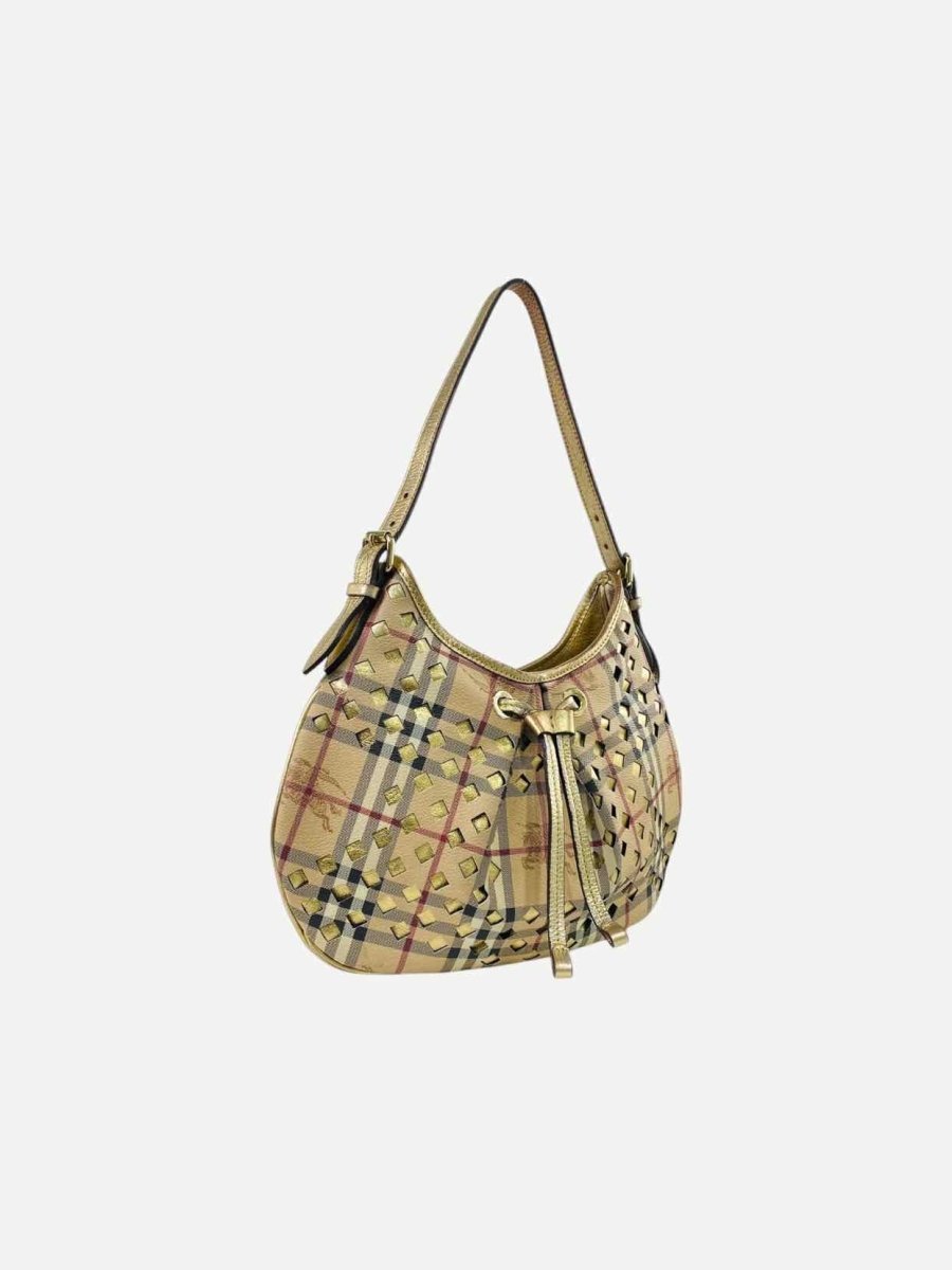 Pre - loved BURBERRY Beige Checked Hobo bag at Reems Closet