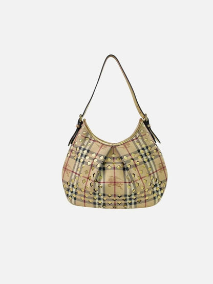 Pre - loved BURBERRY Beige Checked Hobo bag at Reems Closet