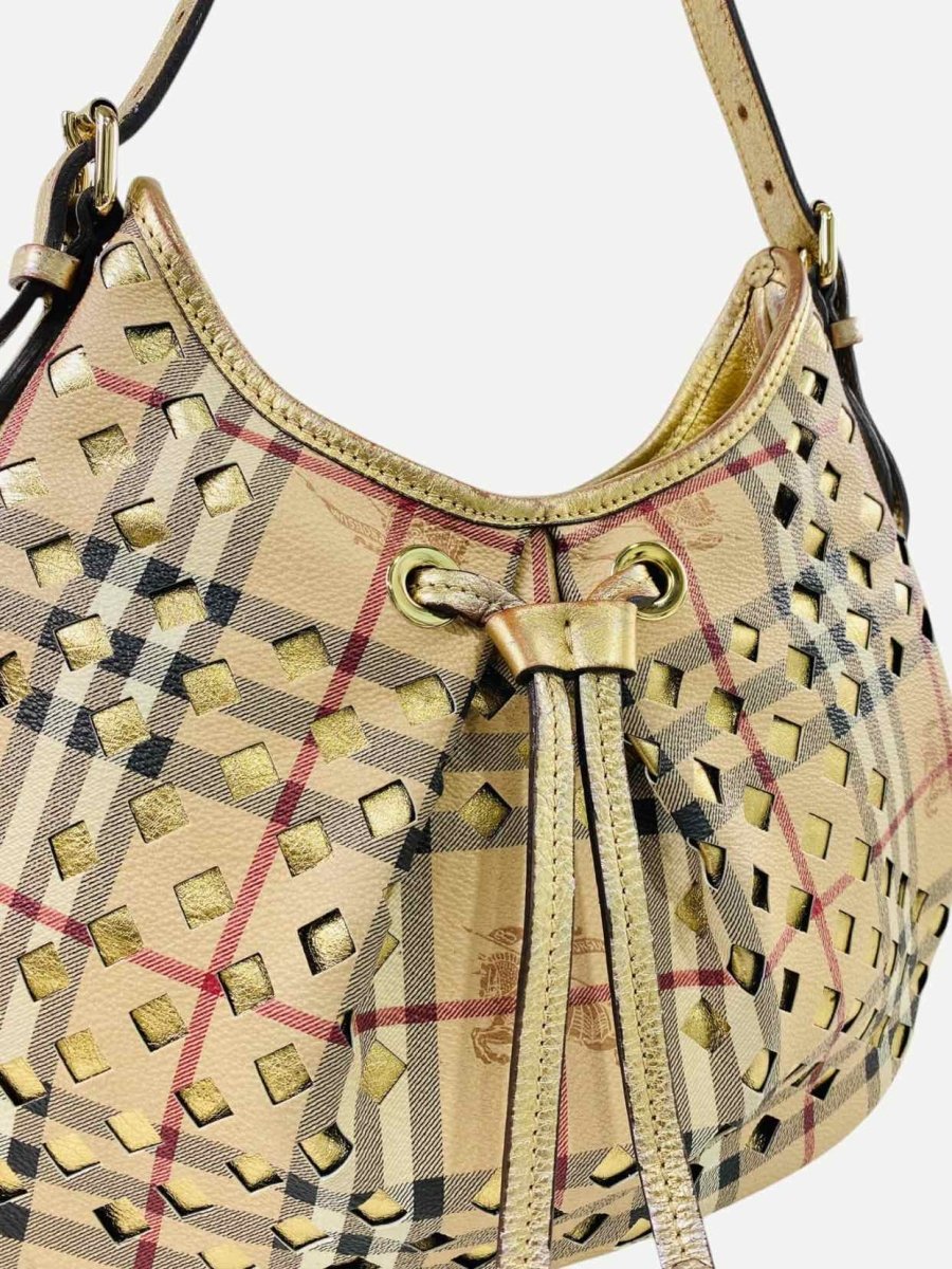 Pre - loved BURBERRY Beige Checked Hobo bag at Reems Closet