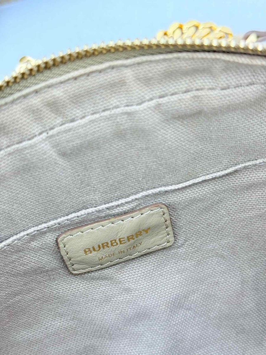 Pre - loved BURBERRY Beige Monogram Embossed Crossbody at Reems Closet