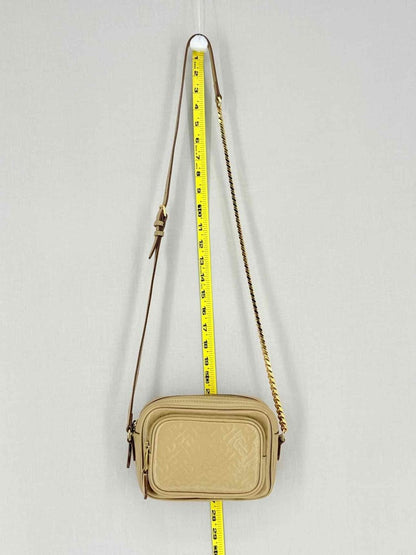 Pre - loved BURBERRY Beige Monogram Embossed Crossbody at Reems Closet