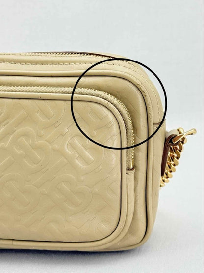 Pre - loved BURBERRY Beige Monogram Embossed Crossbody at Reems Closet