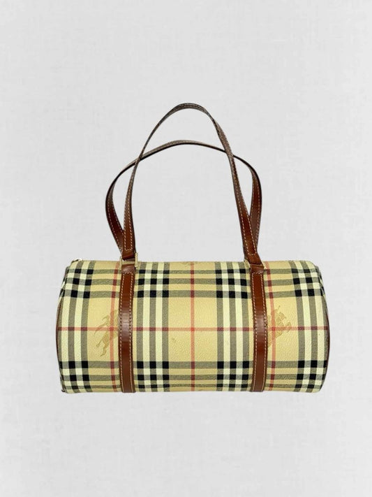Pre - loved BURBERRY Beige Multicolor Barrel Bag at Reems Closet