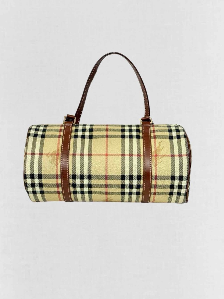 Pre - loved BURBERRY Beige Multicolor Barrel Bag at Reems Closet