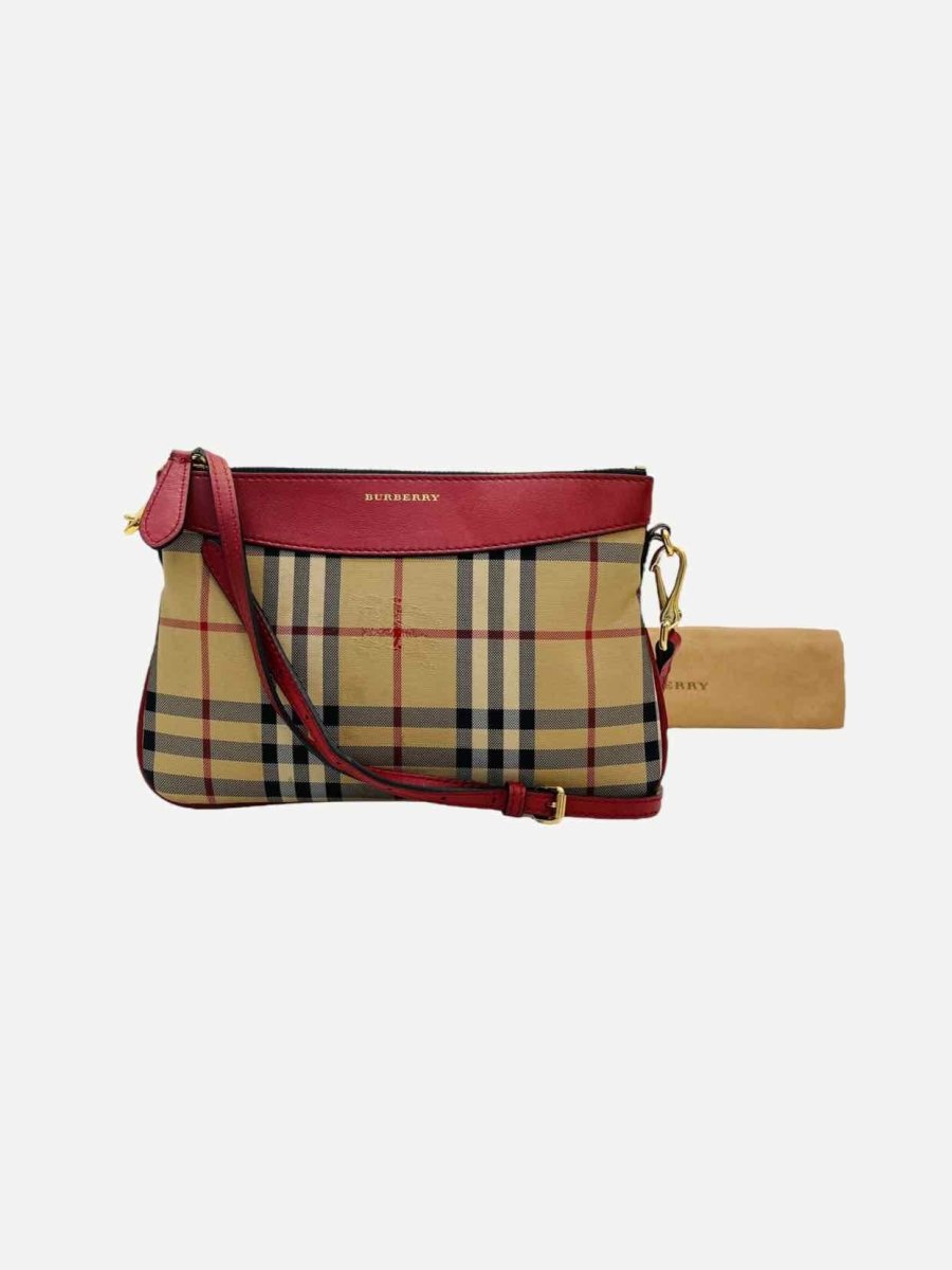 Pre - loved BURBERRY Beige & Red Check Crossbody at Reems Closet