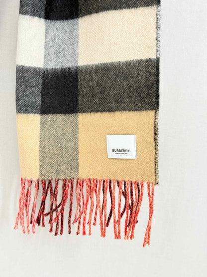 Pre - loved BURBERRY Beige w/ Red & Black Check Shawl at Reems Closet