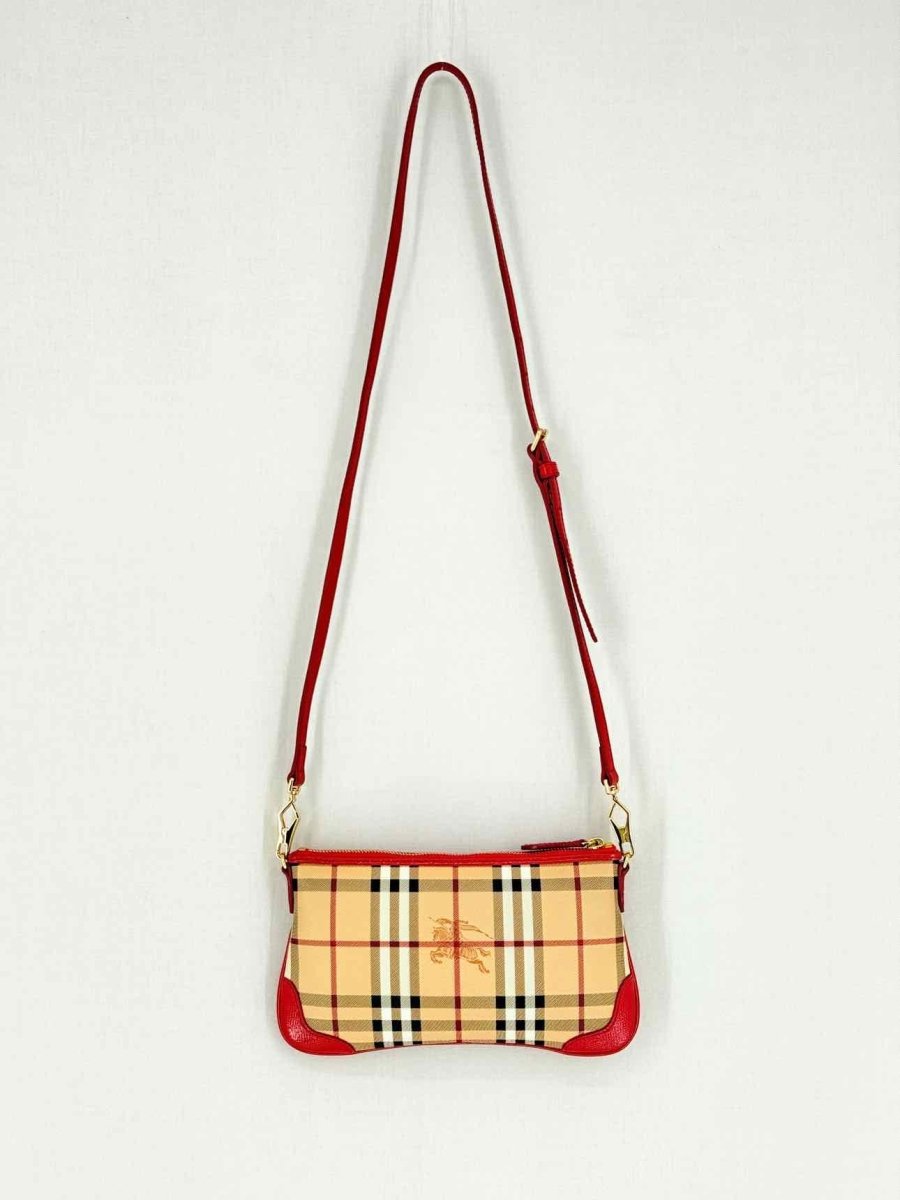 Pre - loved BURBERRY Beige w/ Red Check Crossbody at Reems Closet