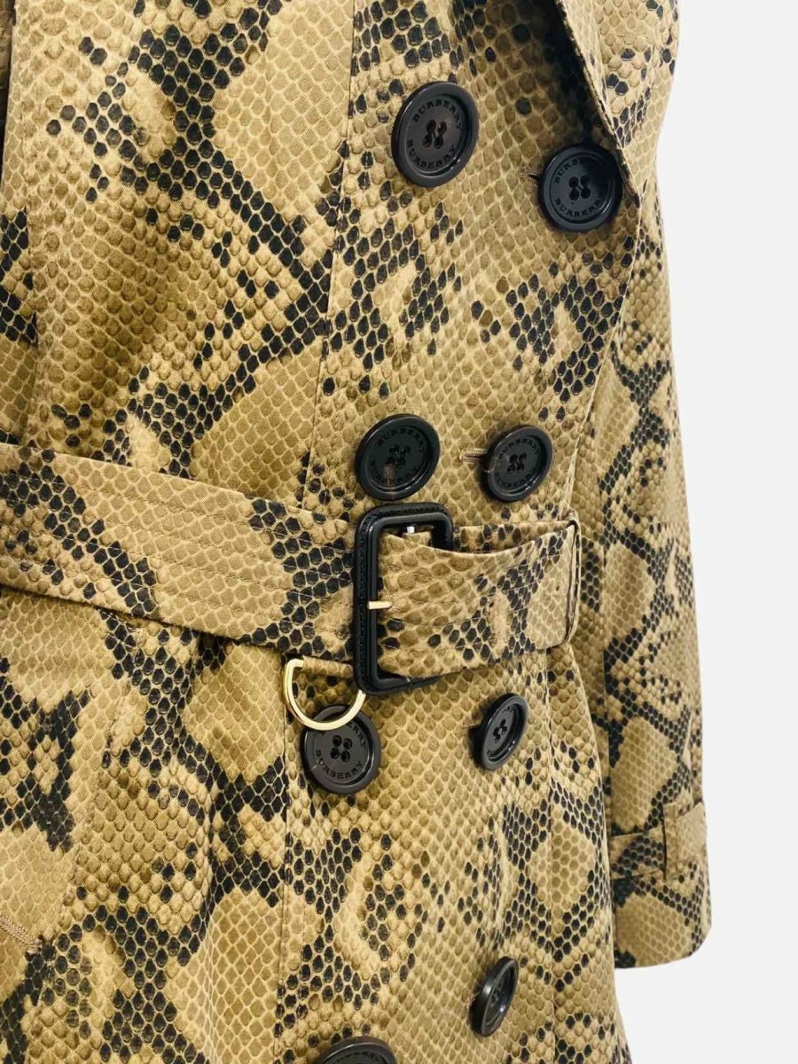 Pre - loved BURBERRY Belted Beige & Black Python Print Trench Coat at Reems Closet