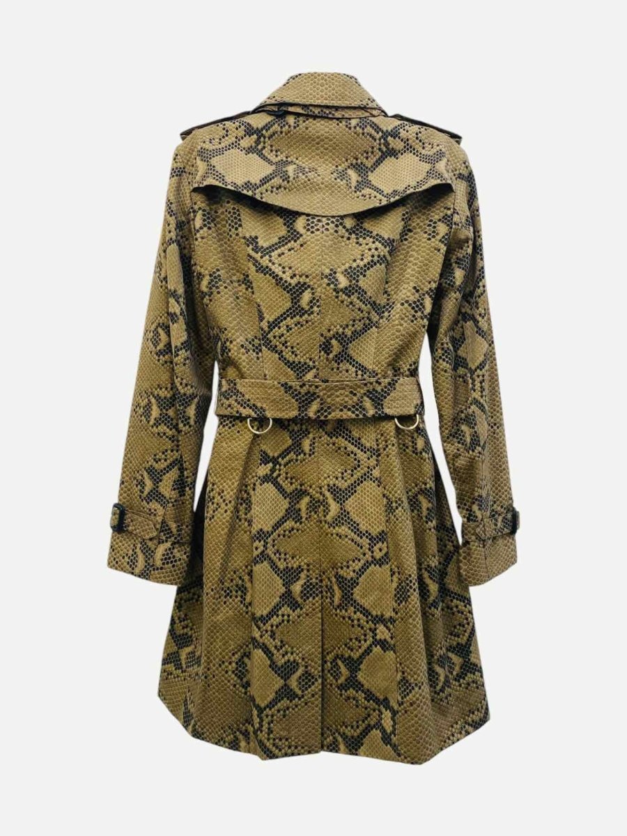 Pre - loved BURBERRY Belted Beige & Black Python Print Trench Coat at Reems Closet