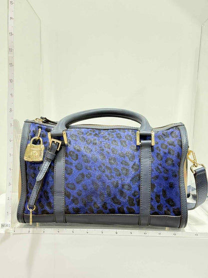 Pre - loved BURBERRY Blue Leopard Print Top Handle at Reems Closet