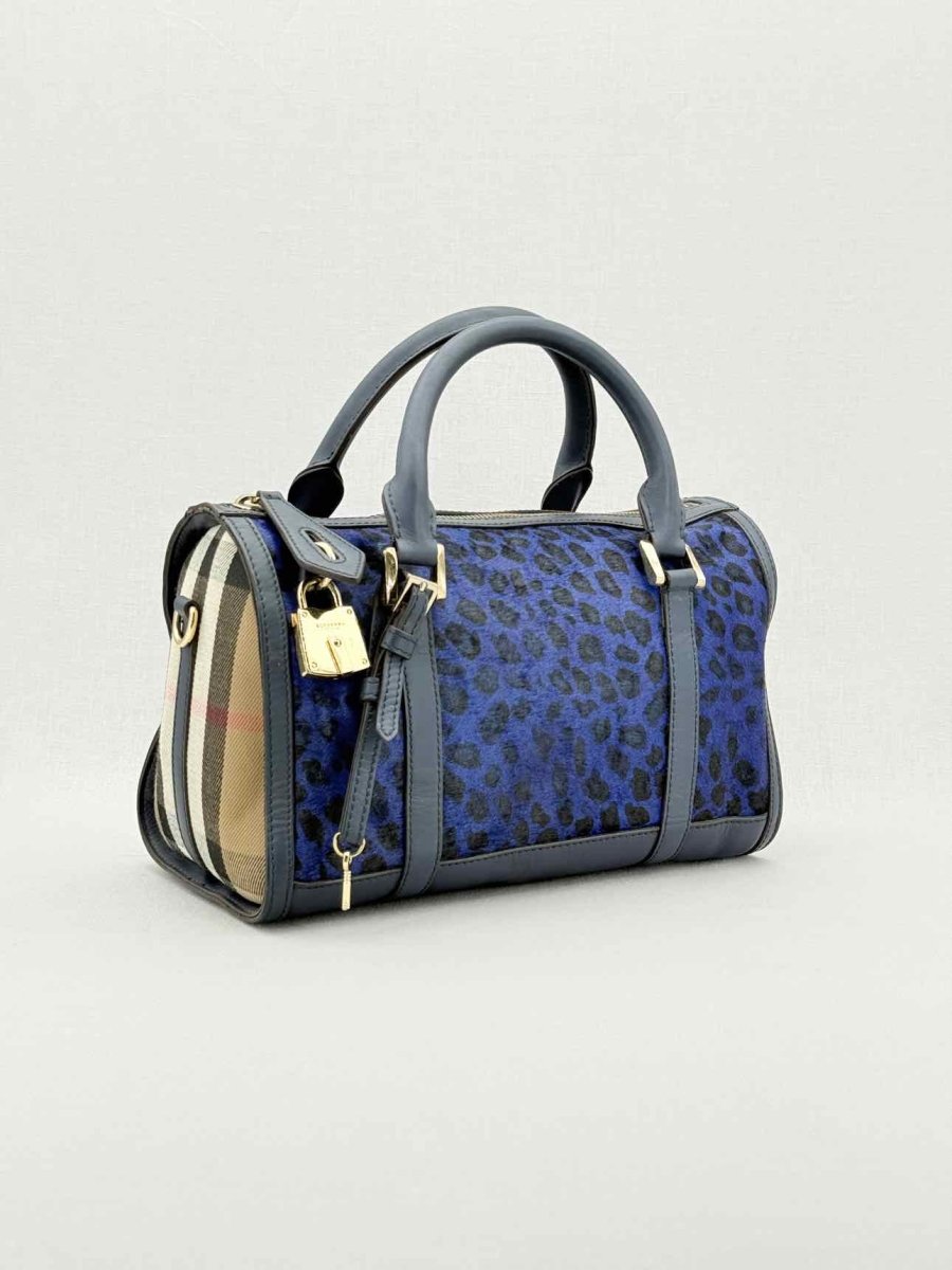 Pre - loved BURBERRY Blue Leopard Print Top Handle at Reems Closet