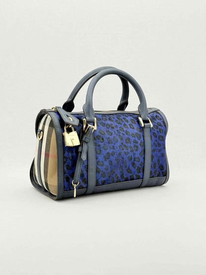 Pre - loved BURBERRY Blue Leopard Print Top Handle at Reems Closet