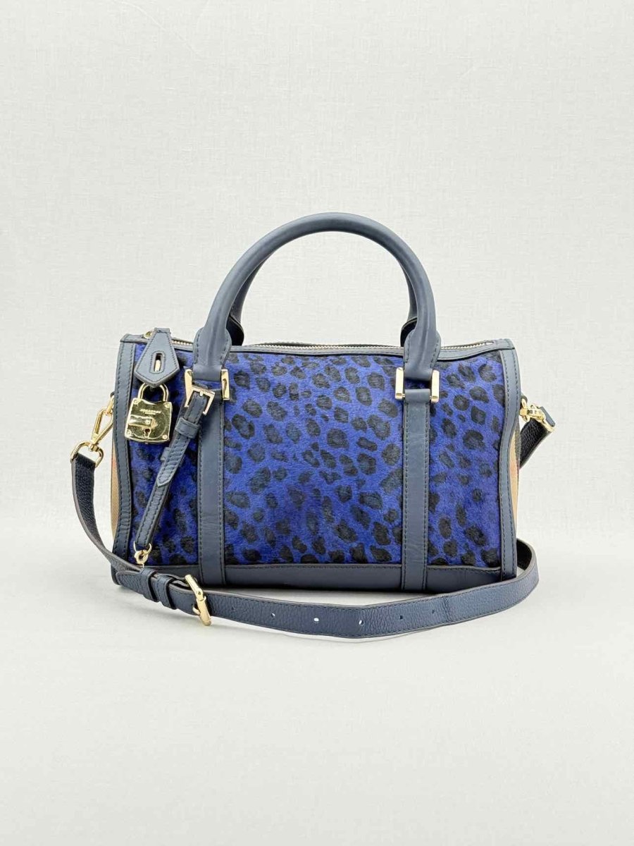 Pre - loved BURBERRY Blue Leopard Print Top Handle at Reems Closet